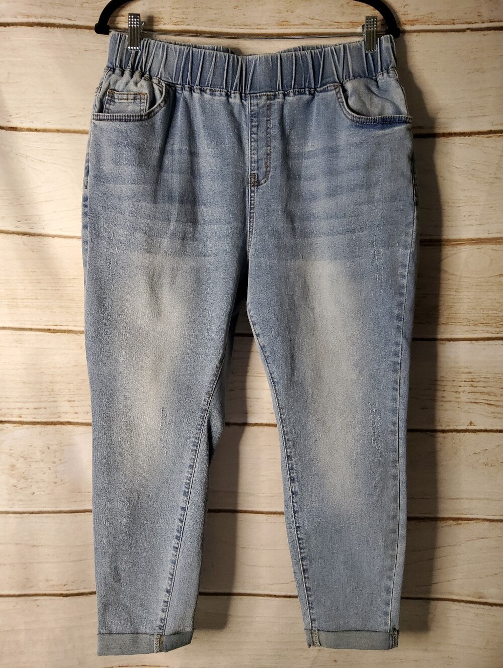SHEIN Women's PETITE Plus Slim Jeans in Light Blue Wash Stretchy Waist 2XL